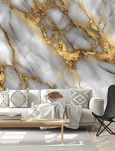  Papel pintado de mármol de oro blanco, mural de pared, adhesivo para revestimiento de pared, adhesivo extraíble de PVC/vinilo, autoadhesivo/adhesivo necesario para decoración de pared para sala de