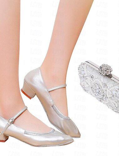 Damen Ballsaal Schuhe für modern Dance Innen Professionell Walzer Absätze Einheitliche Farbe Schnalle Silber Weiß