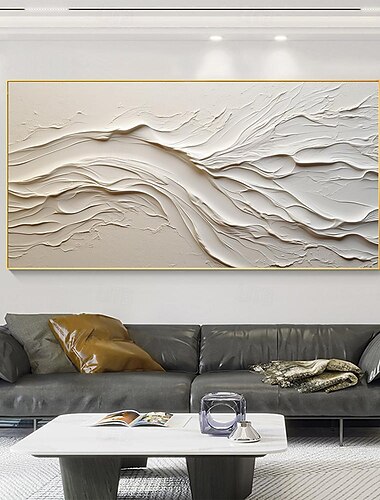  Handgemaltes, strukturiertes, weißes, abstraktes Sandstrand-Ölgemälde auf Leinwand, handgefertigtes, originales blaues Ozeangemälde, individuelle Kunstdekoration für Wohnzimmer, Wanddekoration,