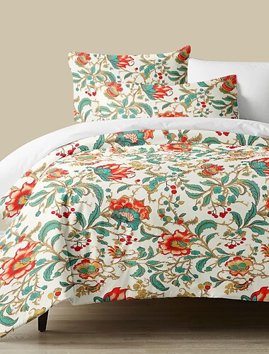  l.t.home Bettbezug-Set aus 100 % Baumwollsatin, wendbar, Premium-Bettwäsche-Set mit Vintage-Blumenmuster und Fadenzahl 300