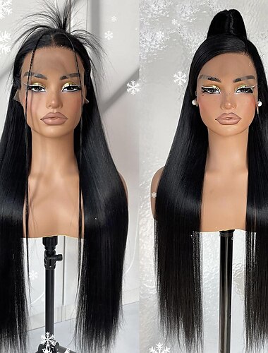  13x6 Synthetic Lace Front Wig Black Long Straight Deep Part Lace Front Wigs for Women Natural Hairline Lace Wig Daily Wigs