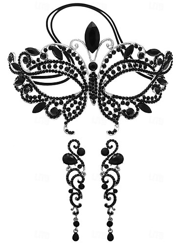  1 Set Strass-Schmuckset Maskerade Maske und Ohrringe Set Frauen Kostümschmuck Weihnachtsgeschenk