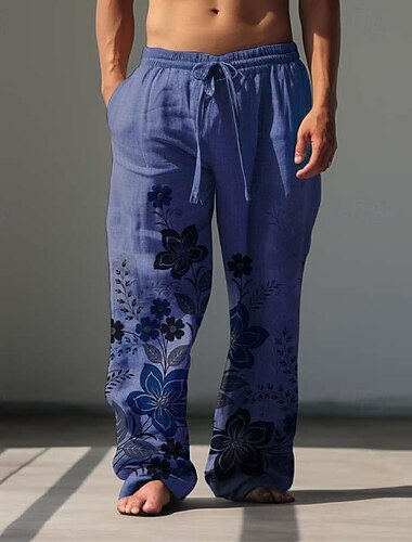  Ανδρικά Φλοράλ Casual παντελόνι Παντελόνια Φαρδύ παντελόνι Μεσαία Μέση Βίντατζ ΕΞΩΤΕΡΙΚΟΥ ΧΩΡΟΥ Streetwear Καθημερινά Ρούχα Άνοιξη & Χειμώνας Λευκό Μπλε Πράσινο του τριφυλλιού