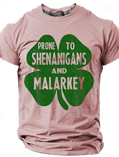  القديس باتريك رجالي الرسم اربع اوراق برسيم النفل نبات عرضة للخدع و Malarkey محظوظ الأيرلندية تي شيرت تي شيرت تي كم قصير تي شيرت طباعة ثلاثية الأبعاد رقبة عالية مدورة قميص يوميا مصمم كاجوال