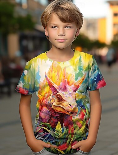  Jungen 3D Dinosaurier T-Shirt Hemden Kurzarm 3D-Druck Sommer Aktiv Sport Modisch Polyester kinderkleidung 3-12 Jahre Rundhalsausschnitt Outdoor Casual Täglich Regular Fit
