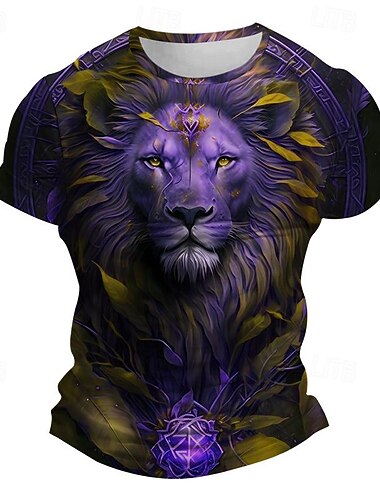  Per uomo Pop art Animali Leone maglietta Manica corta maglietta Stampa 3D Girocollo Camicia Retrò vintage Informale Sottocultura Sportivo Per eventi Per uscire Blu Rosso Viola Primavera estate