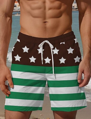  Herren Amerikanische Flagge Badehosen Badeshorts Boardshorts Mittlere Taille Urlaub Hawaiianisch Resort-Stil Urlaub Ferien Strand Kordelzug mit Mesh-Futter Elastischer Bund Designer Bekleidung