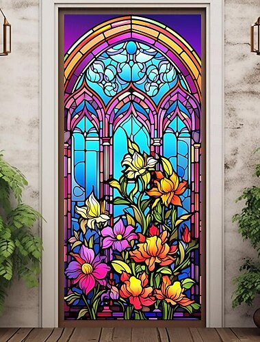  målat glas mandala dörrskydd väggmålning dekor dörr gobeläng dörr gardin dekoration bakgrund dörr banderoll avtagbar för ytterdörr inomhus utomhus hem rum dekoration bondgård dekoration tillbehör