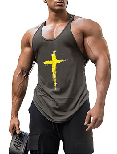  Men's Bible Graphic Cross Tank Top Vest Top Undershirt Graphic Tee Sleeveless Shirt Sleeveless T shirt Crew Neck Shirt Fashion Streetwear Muscle Sports & Outdoor Athleisure Gym Black Red Gray Summer