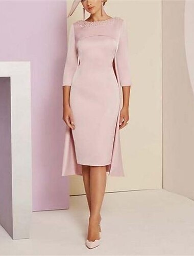  Ensemble de deux pièces robe fourreau mère de la mariée Kentucky élégantes robes invitée de mariage col bijou longueur genou sequins satin Italie manches 3/4 avec cristaux perles robe de derby robe