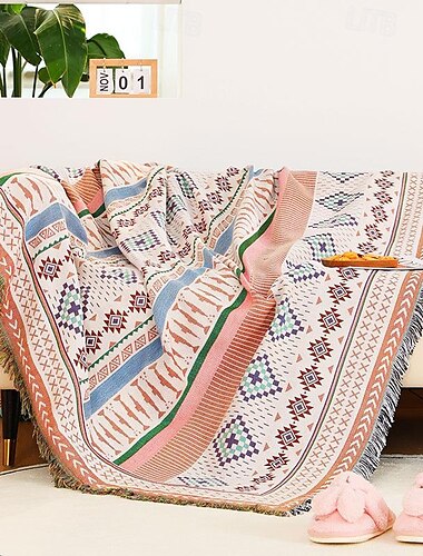  Plaid-Decken, gestrickt, Sofabezug, volle Decke, gestreift, Zimmer-Nachttischdecke für Zuhause, Teppiche, Camping, Picknickdecke, Boho, dekorativ