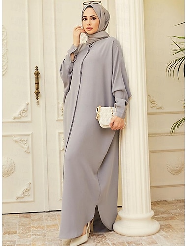  Femme Robe Abaya Robe caftan Dubai islamique Arabe arabe musulman Ramadan Couleur unie Adulte Robe