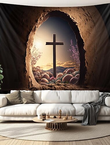  Tapiz colgante de huevo con cruz de Jesús, arte de pared, tapiz grande, decoración mural, fotografía, telón de fondo, manta, cortina, decoración para el hogar, dormitorio y sala de estar