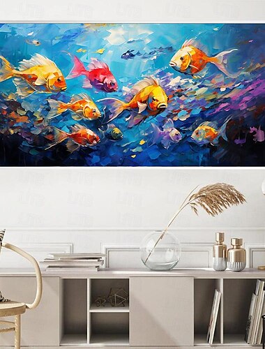  Peces nadadores pintados a mano pintura al óleo sobre lienzo pintura animal extra grande arte de pared hecho a mano arte abstracto de peces pintura personalizada decoración minimalista para sala de