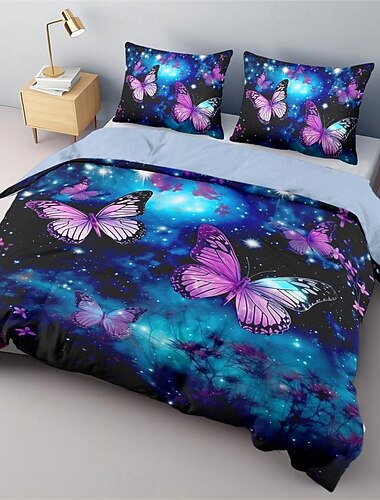  Schmetterling-Sternenhimmel-Muster, Bettbezug-Set, Bettdecken-Set, 2/3-teilig, luxuriöses Baumwoll-Bettwäsche-Set, Heimdekoration, Bettwäsche, Geschenk, King-Size-Bett, volle Größe
