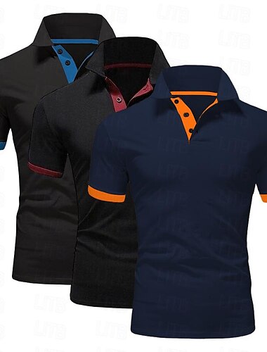  Herren Poloshirt Golfhemd Casual Sport Kargen Kurzarm Modisch Basic Feste Farbe Patchwork 3 Teile Sommer Regular Fit Grau+Schwarz+Marineblau Blau+Wein+Marineblau Grau+Orange+Wein Wein+Weiß+Marineblau