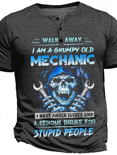  Herren Mürrisch Totenkopf Motiv T Shirt Henley Shirt Kurzarm 3D-Druck Punk-Gotik Subkultur Strasse Festtage Ausgehen Frühling Sommer Armeegrün Dunkelblau Dunkelgray Henley Henley T-Shirt