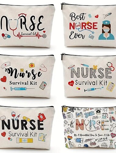  Kit de supervivencia para enfermera, regalos para practicantes de enfermería, bolsas de maquillaje para enfermería, bolsa de viaje divertida y cosmética para mujeres, suministros para practicantes de