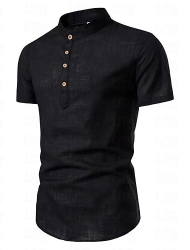  Férfi Ing vászon ing Pamut vászon ing Kínai galléros ing Mandarin galléros ing Nyári póló Sima Vakáció Utca Fekete Fehér Rubin Barna Rövid ujjú Álló gallér Nyár Ruházat Gomb lefelé
