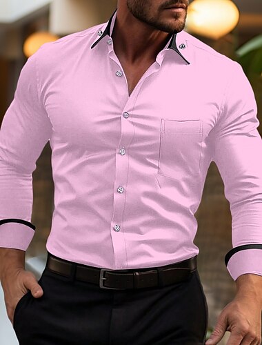  Herren Hemd Oberhemd Bügelfreies Hemd Farbblock Büro & Karriere Hochzeitsfeier Schwarz Weiß Rosa Wein Langarm Kargen Frühling & Herbst Bekleidung Tasche
