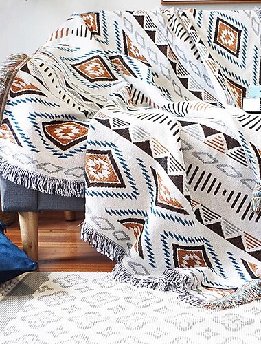  Mantas a cuadros, funda de sofá tejida, manta completa a rayas para habitación, manta para cabecera, alfombras para el hogar, manta de picnic para acampar, decorativa bohemia