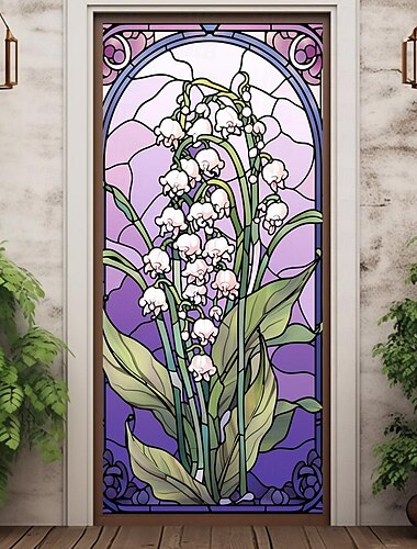  Buntglas-Lotus-Türabdeckungen, Wanddekoration, Türteppich, Türvorhang, Dekoration, Hintergrund, Türbanner, abnehmbar, für Haustür, Innen- und Außenbereich, Heimdekoration, Bauernhaus-Dekoration