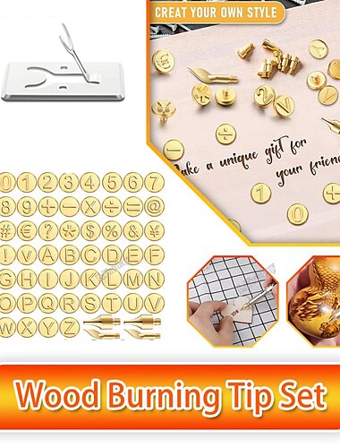  37/65 piezas de juego de quema de cuero de madera letra de punta punta de quema de madera que incluye el número del alfabeto para artesanía en madera talla en relieve DIY que incluye el símbolo del