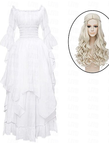  Retro vintage medieval renacentista siglo XVII vestido de mascarada outlander vikingos tallas grandes mujer cosplay disfraz fiesta de disfraces/vestido de noche con peluca de disfraz