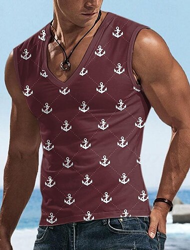  Herren Graphic Anker Bogengimpe Tank Top Shirt Ärmelloses T-Shirt für Männer Ärmellos T-Shirt 3D-Druck V Ausschnitt Hemd Sport Modisch Brautkleider schlicht Sports Outdoor Festtage Fitnessstudio