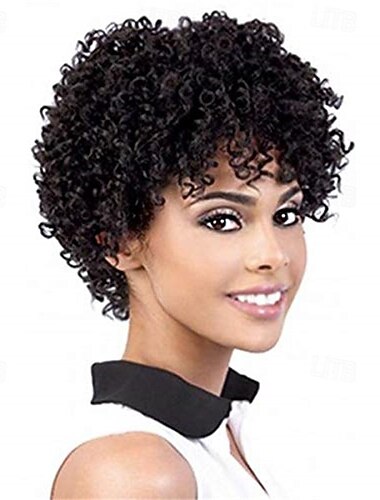  Perruque afro bouclée courte pour femmes noires perruques crépues avec frange perruques cosplay synthétiques résistantes à la chaleur perruques à apparence naturelle perruques d'Halloween