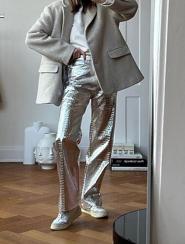  Retro Vintage Disko 1980er Hose Einfarbig Damen Lässig Junggesellinnenabschiedsparty Erwachsene Hose Frühling Herbst Winter