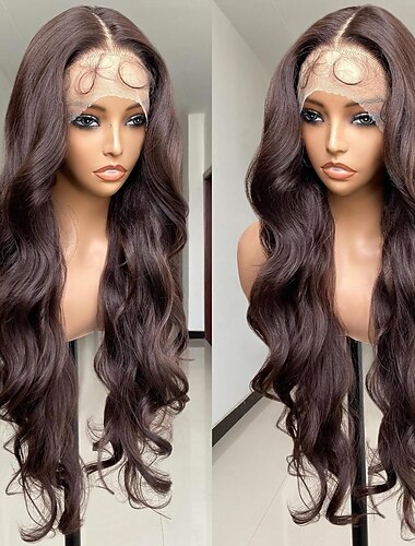  Chocolate Brown Lace Front Wigs Synthetic Body Wave Wear and Go 13*4 Deep Part Lace 24Inch Pre-Plucked with Baby Hair HD Glueless Lace Front Wig for Women