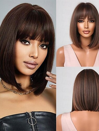  blonde Perücke mit Pony, kurze, gewellte Ombre-Blond-Perücken mit dunklem Ansatz für Frauen, synthetisches, hitzebeständiges Haar, natürlich aussehende, süße Perücken für