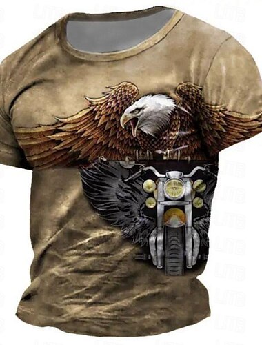  Herren Graphic Adler Motorräder T Shirt Kurzarm T-Shirt 3D-Druck Rundhalsausschnitt Hemd Retro Vintage Brautkleider schlicht Streetstyle Sports Outdoor Festtage Ausgehen Schwarz Blau Khaki Frühling