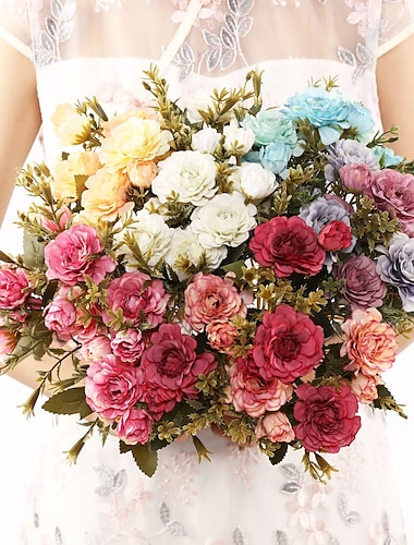  Bouquet de fleurs artificielles à tige de fleur artificielle, 1 pièce, fausses fleurs pour décoration de mariage à domicile, cadeaux de fête des mères