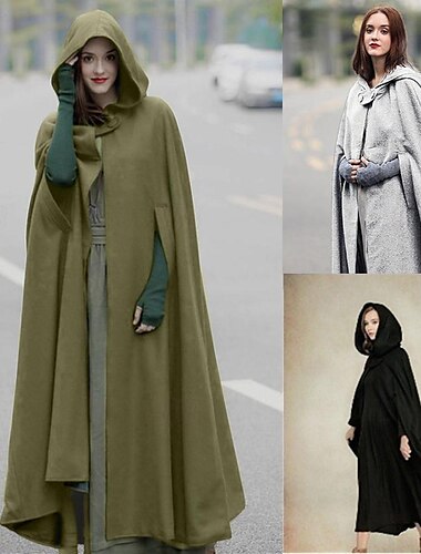  Retro Antiguo Medieval capa con capucha Chales Feria del Renacimiento Vikingo Ranger élfico Mujer Celta Vikingo Fantasía Víspera de Todos los Santos Mascarada Fiesta / Noche LARP Feria Ren Adulto Capa