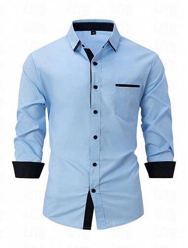  Voor heren Overhemd Shirt met kraag Overhemd met knopen Kleurenblok Bruiloft Dagelijks Licht Blauw Zwart Wit Lichtgroen Lange mouw Strijkijzer Lente & Herfst Kleding Lapwerk