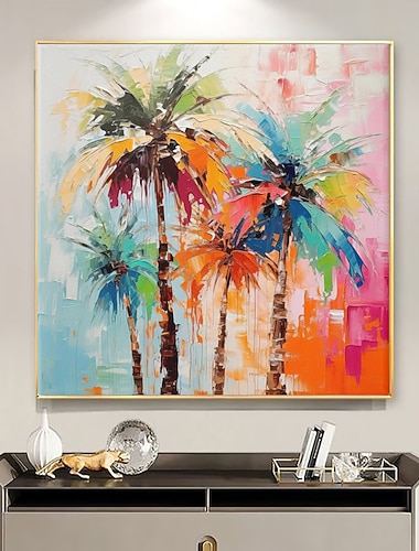  pittura a olio fatta a mano su tela decorazione della parete di arte moderna pianta fiore colorato albero di cocco coltello pittura per la casa soggiorno corridoio arredamento laminato senza cornice