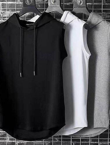  Herren Tank Top Weste Unterhemd Ärmelloses Shirt Ärmellos Mit Kapuze Sommer Einfach Mode Designer Basic Urlaub Straße Ausgehen Schwarz Weiß Blau Top T-Shirt für Herren