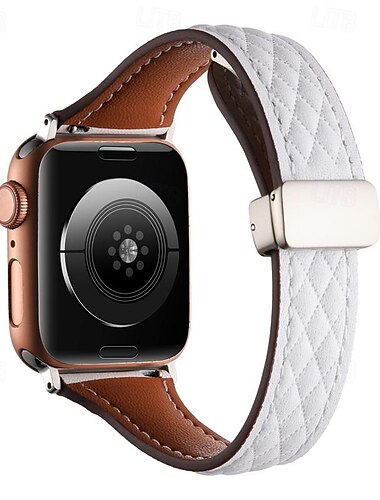  Leren koppeling Compatibel met: Apple Watch-horlogebandje 38mm 40mm 41mm 42mm 44mm 45mm 49mm Robuust Magnetische sluiting Luxe Echt leer Vervangende horlogeband voor iwatch Ultra 2 Series 9 8 7 SE 6