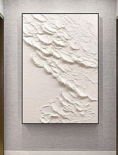  Weiße Wellen, abstraktes Gemälde, weiße 3D-Strukturkunst, weiße strukturierte Wandkunst, minimalistische Kunst, Heimdekoration, gespannter Rahmen, fertig zum Aufhängen