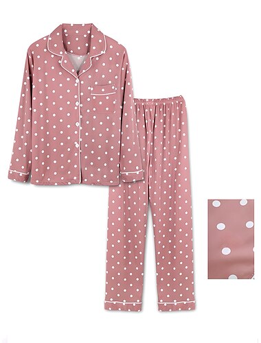  pyjamasset för kvinnor hjärta rutnät / pläd mode komfort mjukt hem daglig säng satin siden andas lapel långärmad skjorta byxknappficka höst vinter hem outfits