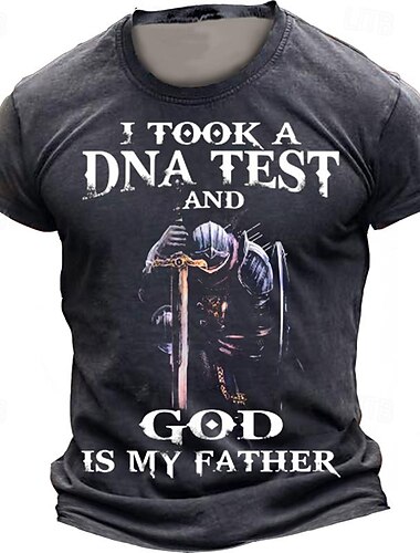  Herre Crusaders Grafisk Gud er Min Far T-skjorte Kort Erme T-skjorte 3D Printing Crew Neck Skjorte Daglig Designer Gate Stil Sport Utendørs Ferie Gå Ut Svart Marineblå Brun Vår  Sommer