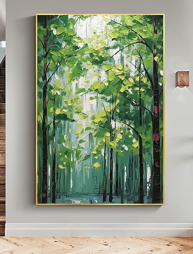  Mintura pinturas al óleo abstractas hechas a mano de paisajes de árboles sobre lienzo, decoración de arte de la pared, imagen de bosque moderna para decoración del hogar, pintura enrollada sin marco y