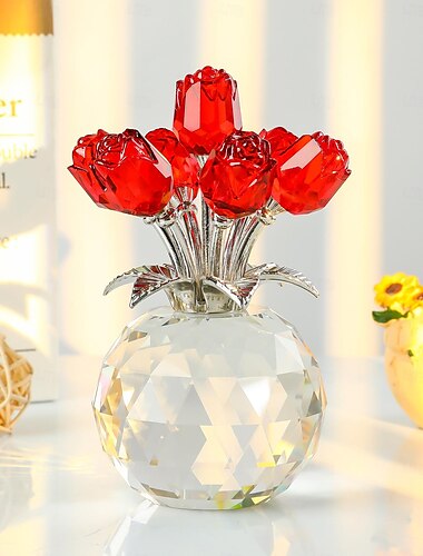  Handgefertigte Kristall-Champagner-Rosen-Blumenfigur mit runder Vase, romantische Rosengeschenke für Frauen zur Hochzeit, Valentinstag, Weihnachten, Glas-Rosenblumen für Freundin, Ehefrau,
