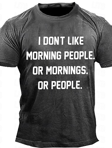  Herren Graphic Ich mag keine Morgenmenschen T Shirt Kurzarm T-Shirt 3D-Druck Rundhalsausschnitt Hemd Retro Vintage Brautkleider schlicht Streetstyle Sports Outdoor Festtage Ausgehen Blau Armeegrün