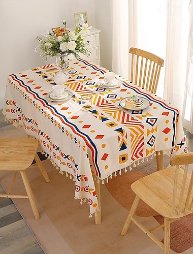  Nappe à motif géométrique bohème en coton et lin, imperméable, sans lavage, sortie de printemps, camping, tapis de pique-nique, tissu de couverture