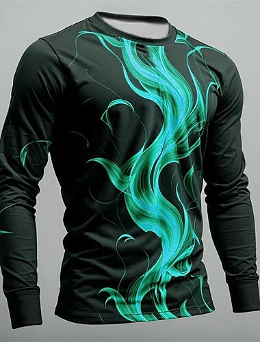  Herre Grafisk Flamme T-shirt Langærmet T-shirt 3D-udskrivning Rund hals Skjorte Mode Designer Afslappet Sport & Udendørs Ferie I-byen-tøj Gul Blå Orange Forår & Vinter Tøj S M L XL 2XL 3XL