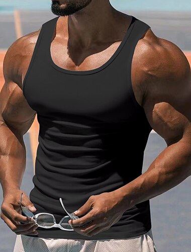  Ανδρικά Μπλουζάκι Αμάνικη Μπλούζα Τοπ γιλέκου Φανέλα Αμάνικο Στρογγυλή Λαιμόκοψη Ανοιξη καλοκαίρι Σκέτο Μοντέρνα Υψηλής Ποιότητας Βασικό Λάγνος Διακοπές Δρόμος Εξόδου Μαύρο Λευκό Ρουμπίνι