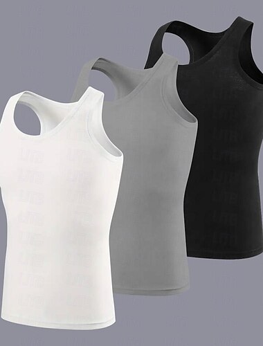 Mehrfachpackungen 3St Herren Rundhalsausschnitt Ärmellos Weiß+Blau+Schwarz Tank Top Weste Unterhemden Glatt Freizeitskleidung Urlaub Polyester Frühling Sommer